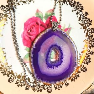 Massive, Dyed Agate Druzy Pendant. This Is A Gorgeous Vivid Purple Agate Slice.